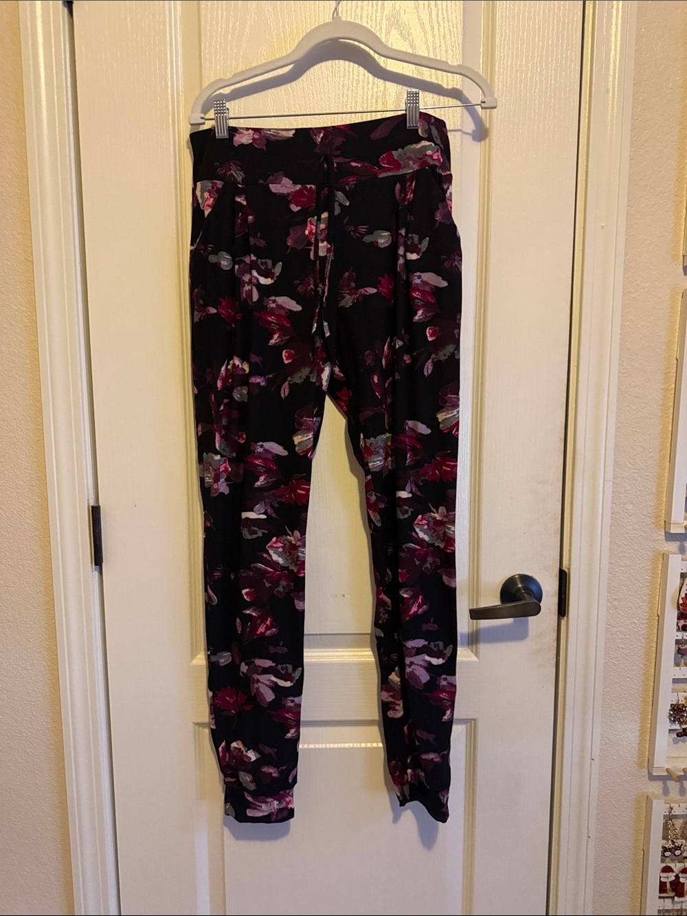 Floral Black & Pink High-Waist Jogger Pants
